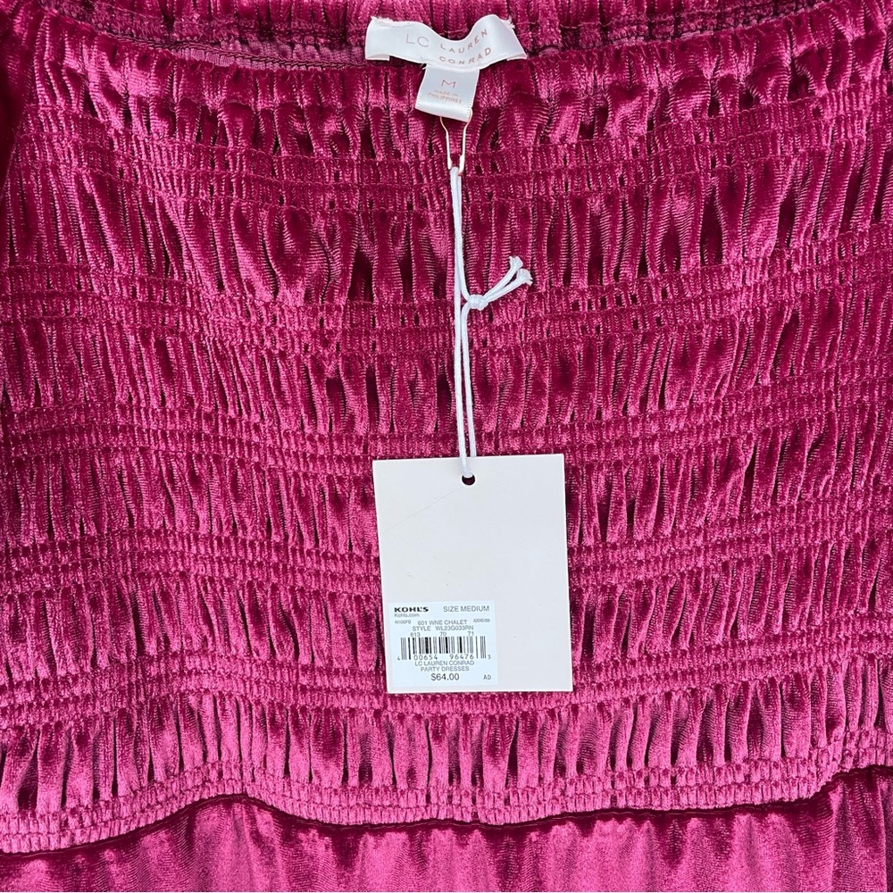 fuchsia XS M LC Lauren Conrad pink long sleeve babydoll dress velvet - Picture 6 of 10